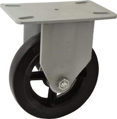 Fairbanks - 8" Diam x 2" Wide x 9-3/4" OAH Top Plate Mount Rigid Caster - Rubber, 1,000 Lb Capacity, Roller Bearing, 5-1/2 x 8-1/4" Plate - Caliber Tooling