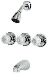 B&K Mueller - Concealed, Three Handle, Chrome Coated, Brass, Valve, Shower Head and Tub Faucet - Knob Handles, 8 Inch Mounting Centers, Acrylic Handles - Caliber Tooling