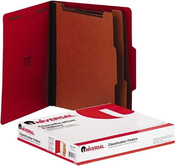 UNIVERSAL - 8-1/2 x 11", Letter Size, Red, Classification Folders with Top Tab Fastener - 2/5 Tab Cut Location - Caliber Tooling