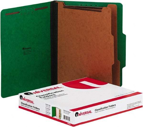 UNIVERSAL - 8-1/2 x 11", Letter Size, Emerald Green, Classification Folders with Top Tab Fastener - 2/5 Tab Cut Location - Caliber Tooling