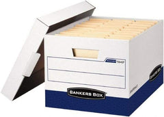 BANKERS BOX - 1 Compartment, 12 Inch Wide x 15 Inch Deep x 10 Inch High, File Storage Box - Paper, White and Blue - Caliber Tooling