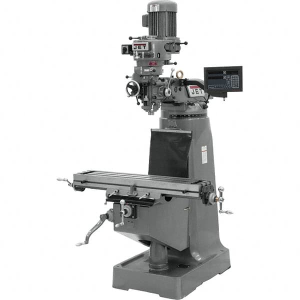 Jet - 9" Table Width x 42" Table Length, Variable Speed Pulley Control, 3 Phase Knee Milling Machine - R8 Spindle Taper, 2 hp - Caliber Tooling