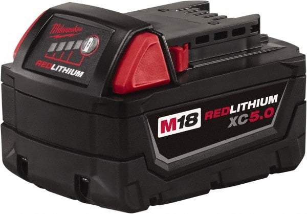 Milwaukee Tool - 18 Volt Lithium-Ion Power Tool Battery - 5 Ahr Capacity, 110 min Charge Time, Series M18 RED - Caliber Tooling