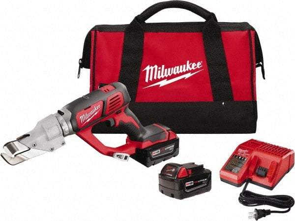 Milwaukee Tool - 3,000 SPM, 18 Volt, Inline Handle, Handheld Cordless Shear - 18 Gauge (Mild Steel) Cutting Capacity - Caliber Tooling