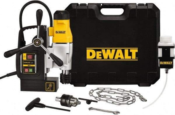 DeWALT - 1/2" Chuck, 4.375" Travel, Portable Magnetic Drill Press - 300 & 450 RPM, 10 Amps, 1100 Watts, 120 Volts, 8' Cord Length - Caliber Tooling