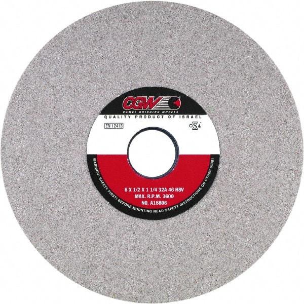 Camel Grinding Wheels - 12" Diam x 5" Hole x 1-1/2" Thick, H Hardness, 46 Grit Surface Grinding Wheel - Aluminum Oxide, Type 5, Medium Grade, Vitrified Bond, One-Side Recess - Caliber Tooling