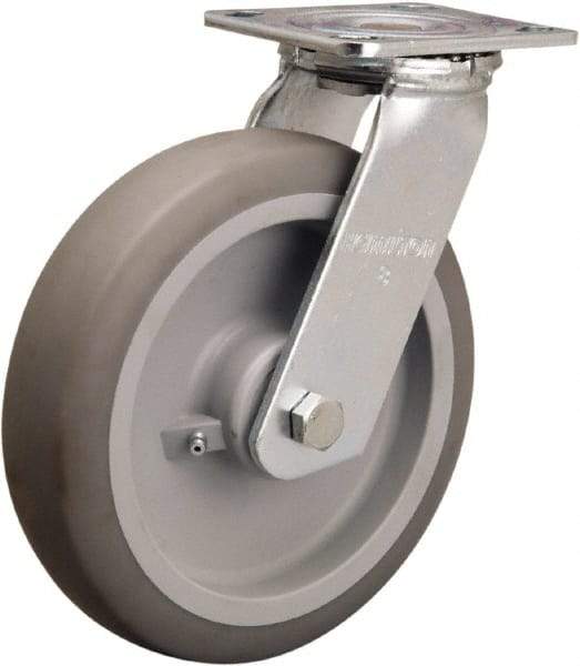 Hamilton - 8" Diam x 2" Wide x 9-1/2" OAH Top Plate Mount Swivel Caster - Rubber Mold on Polyolefin, 500 Lb Capacity, Straight Roller Bearing, 4 x 4-1/2" Plate - Caliber Tooling