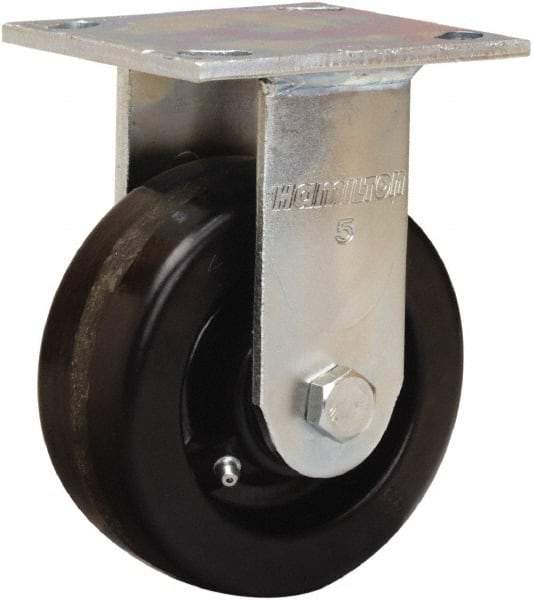 Hamilton - 5" Diam x 2" Wide x 7" OAH Top Plate Mount Rigid Caster - Phenolic, 1,000 Lb Capacity, Straight Roller Bearing, 4 x 4-1/2" Plate - Caliber Tooling