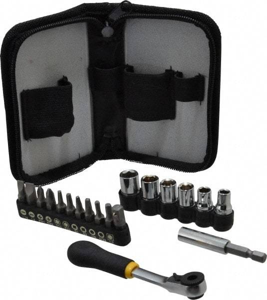 General - 18 Piece, Screwdriver Mini-Ratchet Bit Kit - #1 & #2 Phillips, 0.05 to 1/4" Hex, T15 & T20 Torx - Caliber Tooling