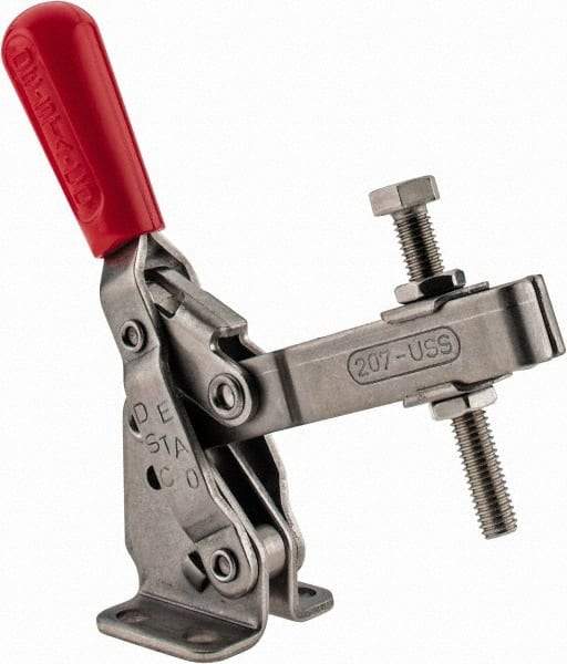 De-Sta-Co - 450 Lb Holding Capacity, Vertical Handle, Manual Hold Down Toggle Clamp - 57° Handle Movement, 99° Bar Opening, U-Bar, Flanged Base, Stainless Steel - Caliber Tooling