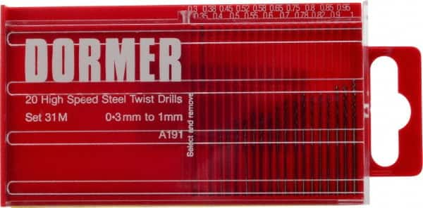 DORMER - 0.3 to 1mm, 118° Point, Oxide Finish, High Speed Steel Jobber Length Drill Bit Set - Caliber Tooling