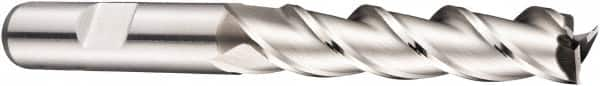 DORMER - 3 Flute Powdered Metal Roughing & Finishing Square End Mill - Uncoated, Weldon Shank, 40° Helix, Centercutting, Extra Long Length - Caliber Tooling