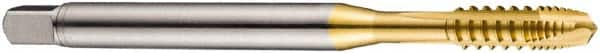 DORMER - M8x1.25 Metric Coarse, 3 Flute, TiN Finish, Cobalt Spiral Point Tap - Plug Chamfer, Right Hand Thread, 90mm OAL, 18mm Thread Length, 8mm Shank Diam, 6H Class of Fit, Series E422 - Exact Industrial Supply