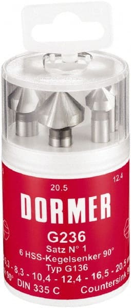 DORMER - 4 Piece, 1/4 to 0.8071" Head Diam, 90° Included Angle, Single End Countersink Set - Caliber Tooling