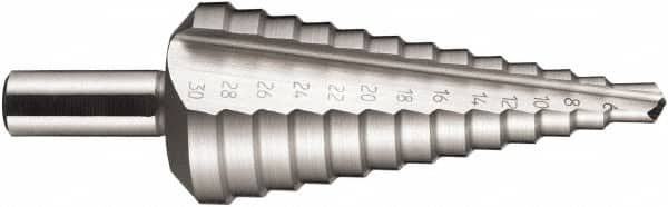 DORMER - 13 Hole Sizes, 6 to 30mm Hole Diam High Speed Steel Step Drill Bit - Caliber Tooling