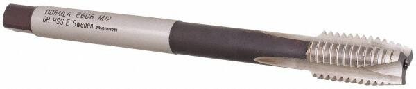 DORMER - M12x1.75 Metric Coarse 3 Flute Bright Finish Cobalt Spiral Point Extension Tap - Plug Chamfer, 119mm OAL, 6H Class of Fit, Series E606 - Exact Industrial Supply