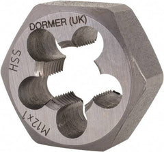 DORMER - M12x1.00 Metric Fine Thread, Right Hand Thread, Hex Rethreading Die - High Speed Steel, 7/16" Thick, Series F312 - Exact Industrial Supply