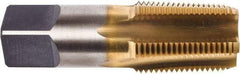 Union Butterfield - 1/4-18 NPT Thread, 4 Flute Standard Pipe Tap - 2-7/16" OAL, 1-1/16" Thread Length, 9/16" Shank Diam, TiN Finish, High Speed Steel - Exact Industrial Supply