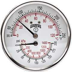 Winters - 3" Dial, 1/2 Thread, 0-200 Scale Range, Pressure Gauge - Center Back Connection Mount, Accurate to 0.03% of Scale - Caliber Tooling