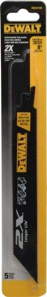 DeWALT - 8" Long x 1" Thick, Bi-Metal Reciprocating Saw Blade - Straight Profile, 14 to 18 TPI, Toothed Edge - Caliber Tooling