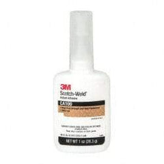 3M - 1 oz Bottle Clear Instant Adhesive - Series CA100, 20 to 70 sec Fixture Time, 24 hr Full Cure Time, Bonds to Cardboard, Cork Board, Fabric, Fiberglass, Foam, Metal, Plastic, Rubber & Vinyl - Caliber Tooling