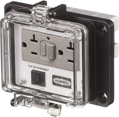 Hubbell Wiring Device-Kellems - 1 Port, 3 Power Receptacle, Ethernet, Clear Data Port Receptacle - 4.79 Inch Long x 1.61 Inch Deep x 5.8 Inch Wide, Aluminum, Surface Mount, Gray - Caliber Tooling