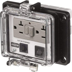 Hubbell Wiring Device-Kellems - 1 Port, 3 Power Receptacle, Ethernet, Clear Data Port Receptacle - 4.79 Inch Long x 1.61 Inch Deep x 5.08 Inch Wide, Aluminum, Surface Mount, Gray - Caliber Tooling