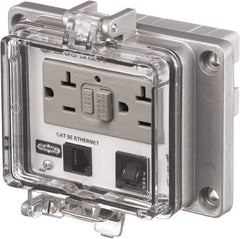 Hubbell Wiring Device-Kellems - 1 Port, 3 Power Receptacle, Ethernet, Clear Data Port Receptacle - 4.79 Inch Long x 1.61 Inch Deep x 5.08 Inch Wide, Aluminum, Surface Mount, Gray - Caliber Tooling