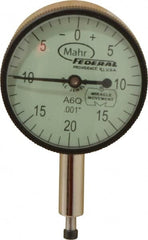 Mahr - 0.1" Range, 0-20-0 Dial Reading, 0.001" Graduation Dial Drop Indicator - 1-1/4" Dial, 0.04" Range per Revolution, 0.001" Accuracy, Revolution Counter - Caliber Tooling