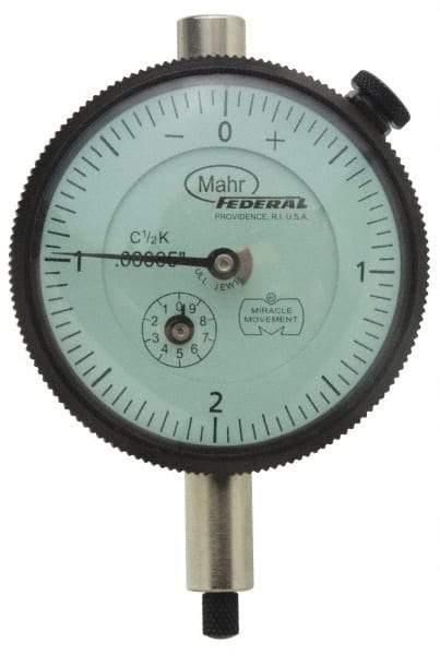 Mahr - 1/4" Range, 0-50-0 Dial Reading, 0.001" Graduation Dial Drop Indicator - 2-3/4" Dial, 0.1" Range per Revolution, 0.001" Accuracy, Revolution Counter - Caliber Tooling