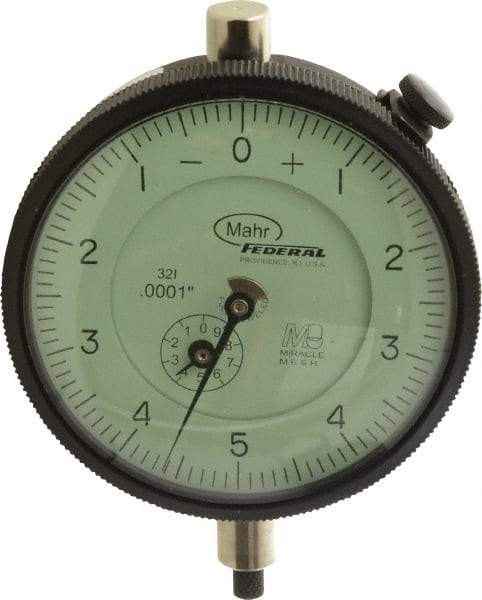 Mahr - 0.025" Range, 0-5-0 Dial Reading, 0.0001" Graduation Dial Drop Indicator - 2-3/4" Dial, 0.01" Range per Revolution, 0.0001" Accuracy, Revolution Counter - Caliber Tooling