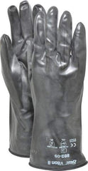 SHOWA - Size L (9), 12" Long, 12 mil Thick, Viton Chemical Resistant Gloves - Smooth Finish, Rolled Gauntlet Cuff, ANSI Abrasion Level 2, ANSI Cut Level 0, ANSI Puncture Level 0, Black - Caliber Tooling