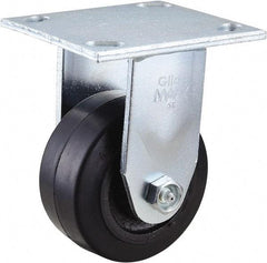 Value Collection - 4" Diam x 2" Wide x 5-5/8" OAH Top Plate Mount Rigid Caster - Rubber, 300 Lb Capacity, Roller Bearing, 4 x 4-1/2" Plate - Caliber Tooling