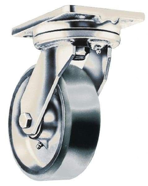 Fairbanks - 8" Diam x 2" Wide x 9-1/4" OAH Top Plate Mount Swivel Caster - Phenolic, 1,000 Lb Capacity, Roller Bearing, 4-1/2 x 6-1/4" Plate - Caliber Tooling