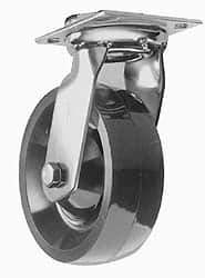 Albion - 8" Diam x 2" Wide x 9-1/2" OAH Top Plate Mount Swivel Caster - Phenolic, 1,200 Lb Capacity, Sealed Roller Bearing, 3-3/4 x 4-1/2" Plate - Caliber Tooling