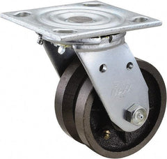 Value Collection - 4" Diam x 2" Wide, Metal With Groove Swivel Caster - 800 Lb Capacity, Top Plate Mount, 4" x 4-1/2" Plate, Roller Bearing - Caliber Tooling