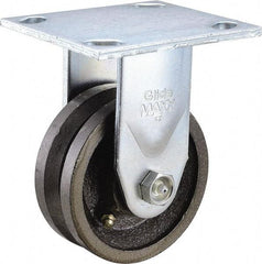 Value Collection - 4" Diam x 1-1/2" Wide, Metal With Groove Rigid Caster - 600 Lb Capacity, Top Plate Mount, 4" x 4-1/2" Plate, Roller Bearing - Caliber Tooling