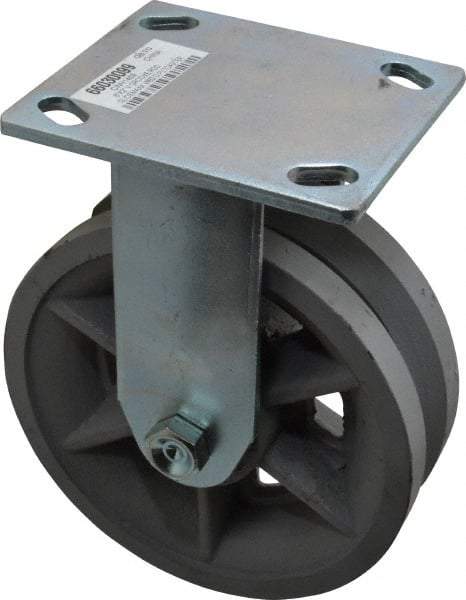 Value Collection - 6" Diam x 2" Wide, Metal With Groove Rigid Caster - 1,000 Lb Capacity, Top Plate Mount, 4" x 4-1/2" Plate, Roller Bearing - Caliber Tooling