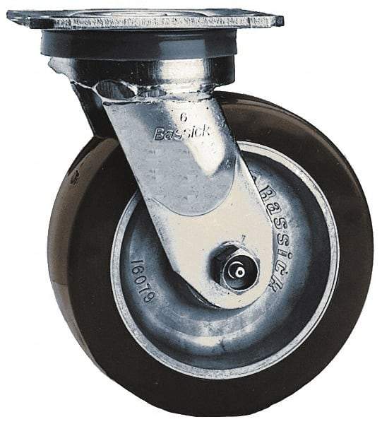 Albion - 8" Diam x 2" Wide x 9-1/2" OAH Top Plate Mount Swivel Caster - Phenolic, 1,100 Lb Capacity, Roller Bearing, 4 x 4-1/2" Plate - Caliber Tooling