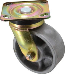 Albion - 5" Diam x 2" Wide x 6-1/2" OAH Top Plate Mount Swivel Caster - Semi-Steel, 1,100 Lb Capacity, Roller Bearing, 4 x 4-1/2" Plate - Caliber Tooling