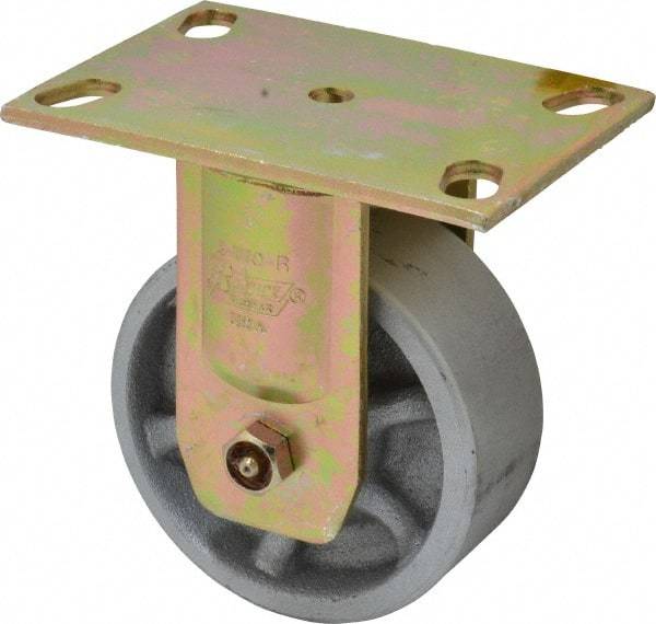 Albion - 5" Diam x 2" Wide x 6-1/2" OAH Top Plate Mount Rigid Caster - Semi-Steel, 1,750 Lb Capacity, Sealed Roller Bearing, 4-1/2 x 6-5/16" Plate - Caliber Tooling