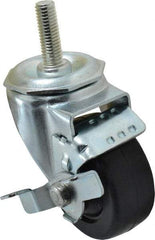 Albion - 3" Diam x 1-1/4" Wide x 4-1/4" OAH Stem Mount Swivel Caster with Brake - Soft Rubber, 150 Lb Capacity, Nylon Bearing, 1/2-13 x 1-1/2" Threaded Stem - Caliber Tooling