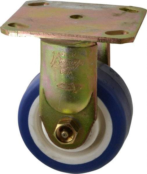 Albion - 4" Diam x 2" Wide x 5-5/8" OAH Top Plate Mount Rigid Caster - Polyurethane, 600 Lb Capacity, Roller Bearing, 4 x 4-1/2" Plate - Caliber Tooling