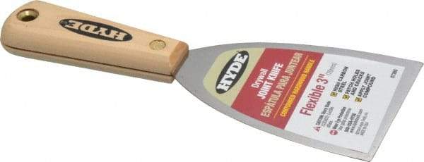 Hyde Tools - Flexible Carbon Steel 1-Edge Scraper - 3" Blade Width, 8-1/4" Long Hardwood Handle - Caliber Tooling