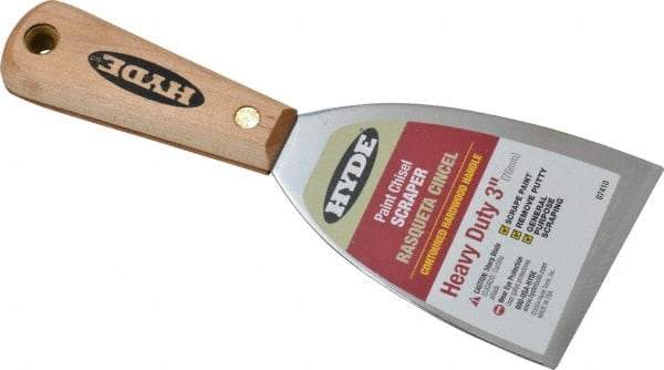 Hyde Tools - Stiff Carbon Steel Chisel Scraper - 3" Blade Width, 8-1/4" Long Hardwood Handle - Caliber Tooling