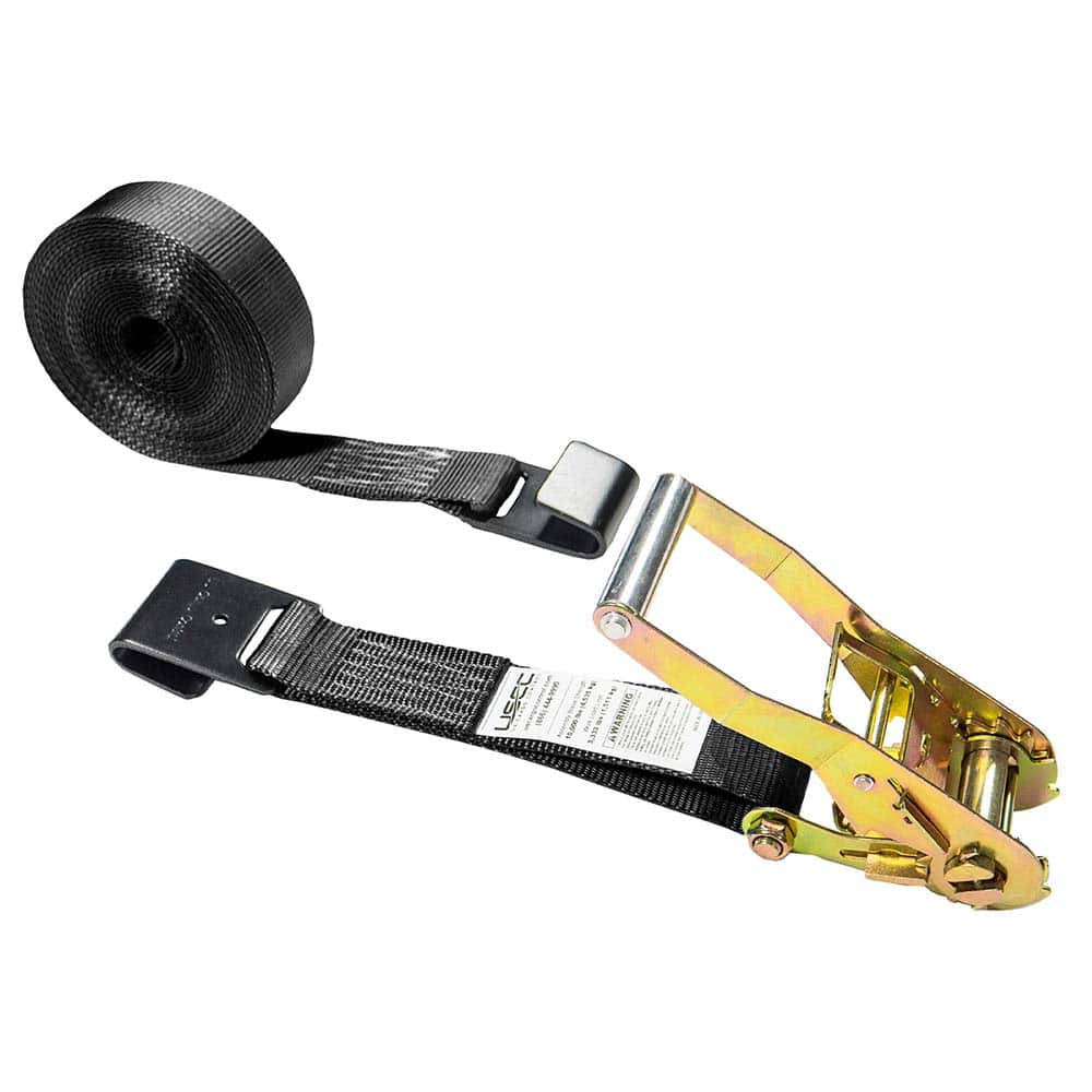 US Cargo Control - Slings & Tiedowns (Load-Rated); Type: Ratchet Tie Down ; Length (Feet): 27 ; Basket Capacity (Lb.): 3333 ; Material: Polyester ; Color: Black - Exact Industrial Supply