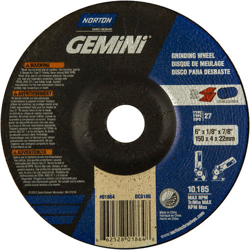 6 × 1/8 × 7/8″ Gemini Long Life Grinding Wheel A 24 T Type 27 - Caliber Tooling