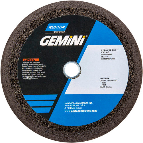 ‎6″ / 4-3/4″ × 2″ × 5/8″-11-Gemini Snagging Wheel Type 11-Flaring Cup 16 Grit Aluminum Oxide - Caliber Tooling