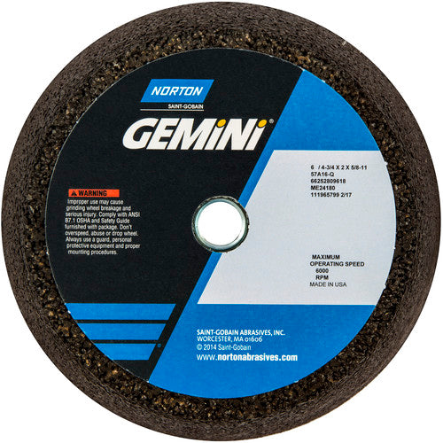 ‎6″ / 4-3/4″ × 2″ × 5/8″-11-Gemini Snagging Wheel Type 11-Flaring Cup 16 Grit Aluminum Oxide - Caliber Tooling