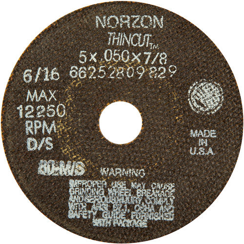 5″ × 1/2″ × 7/8″ NorZon Plus Right Angle Cut-Off Wheel Type 01 Straight 36 Grit - Caliber Tooling